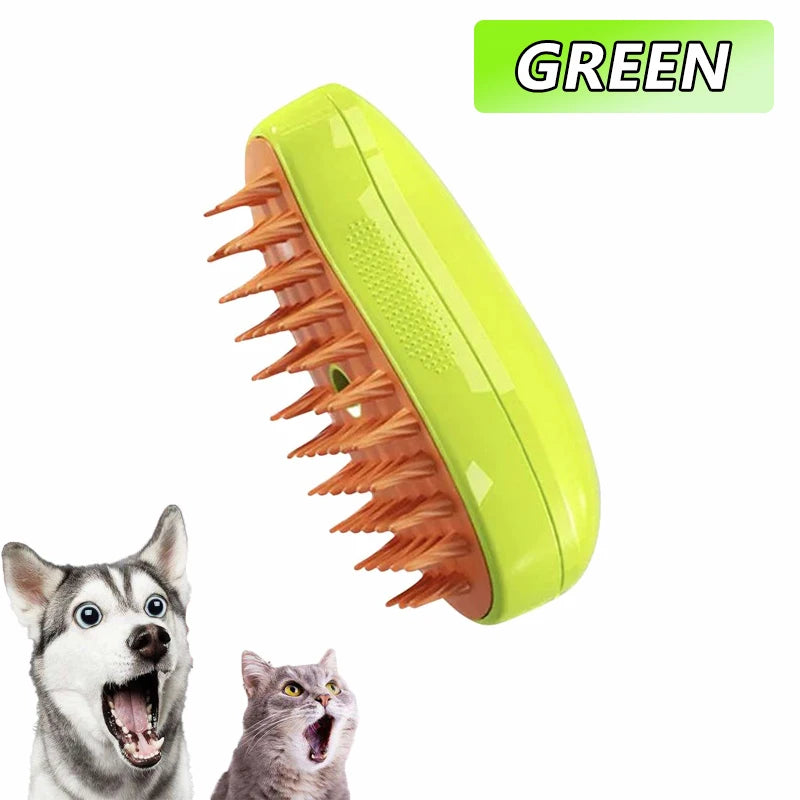 Escova a Vapor para Gatos e Cães 3 em 1 - Escova Elétrica com Pulverizador para Massagem e Cuidados com a Pelagem