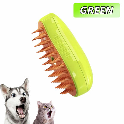 Escova a Vapor para Gatos e Cães 3 em 1 - Escova Elétrica com Pulverizador para Massagem e Cuidados com a Pelagem