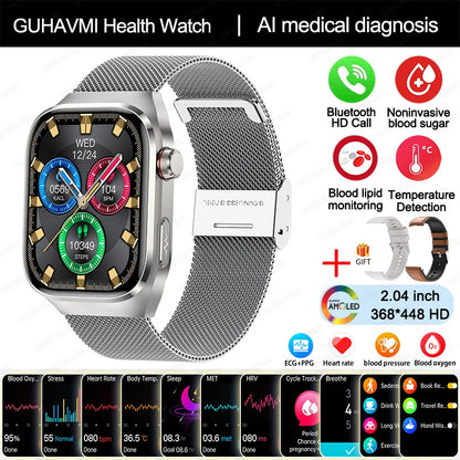 Novo Smartwatch para Homens com Monitoramento de Ácido Úrico, Gordura no Sangue, Glicose no Sangue, ECG+PPG, Pressão Arterial, Chamadas Bluetooth e Funções Esportivas - Compatível com Xiaomi