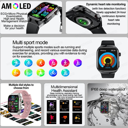 Novo Smartwatch para Homens com Monitoramento de Ácido Úrico, Gordura no Sangue, Glicose no Sangue, ECG+PPG, Pressão Arterial, Chamadas Bluetooth e Funções Esportivas - Compatível com Xiaomi