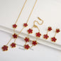 Conjunto de Joias Femininas 18k Banho de Ouro - Colar, Brincos e Pulseira com Flor de Cinco Pétalas para Festa e Uso Diário
