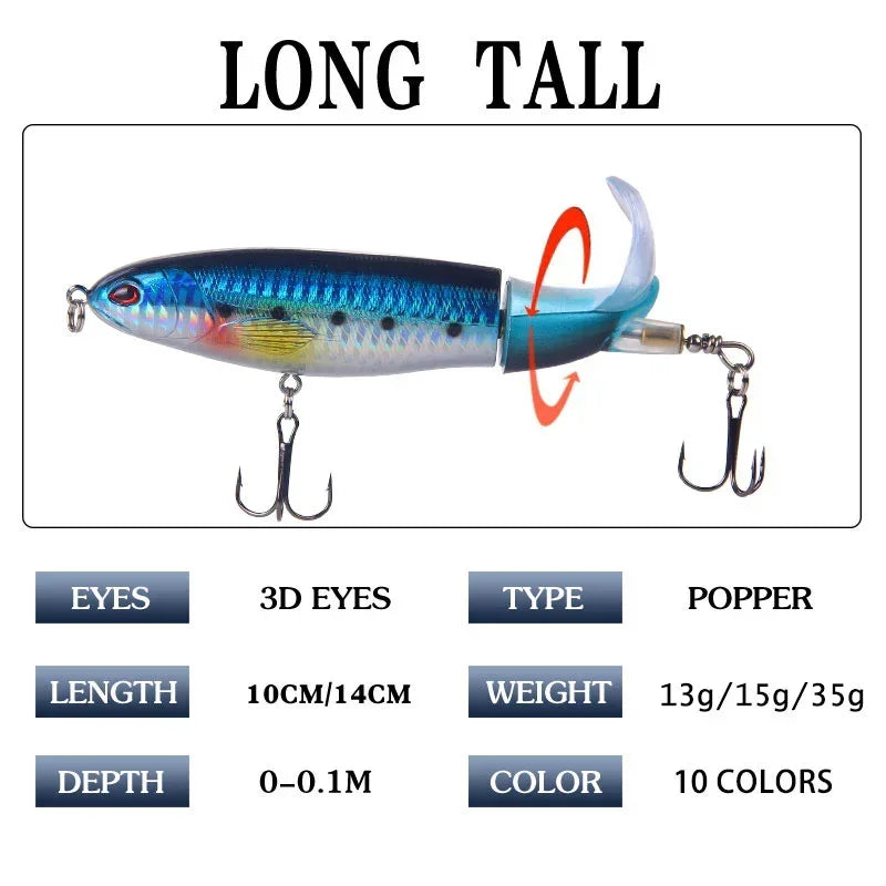 Isca Artificial Whopper Popper 10cm/14cm com Cauda Rotativa Soft - 1 Peça