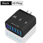 Carregador Rápido USB de 65W com 6 Portas - Adaptador de Viagem QC3.0 para iPhone 14, Samsung, Xiaomi - Plugue EU, KR, US, UK