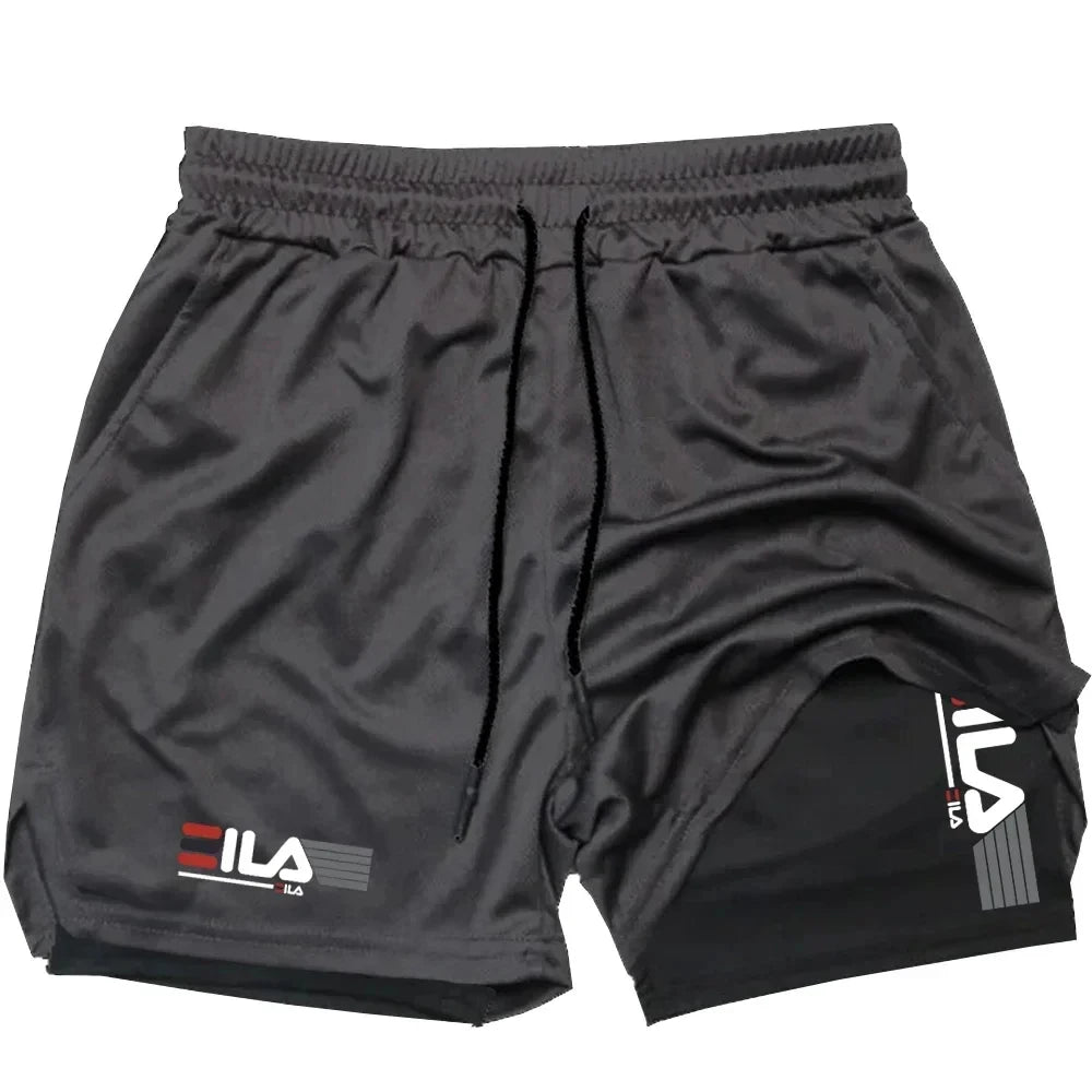 Shorts esportivos masculinos dois em um respirável casual de secagem rápida shorts de camada dupla verão correndo calças esportivas M-3XL