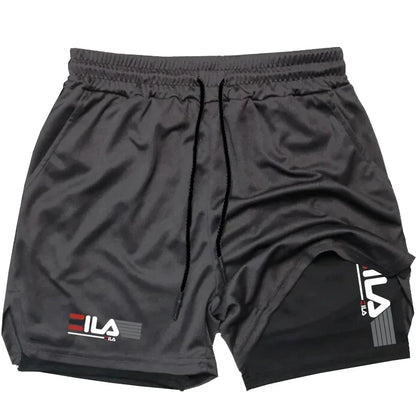 Shorts esportivos masculinos dois em um respirável casual de secagem rápida shorts de camada dupla verão correndo calças esportivas M-3XL