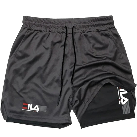 Shorts esportivos masculinos dois em um respirável casual de secagem rápida shorts de camada dupla verão correndo calças esportivas M-3XL
