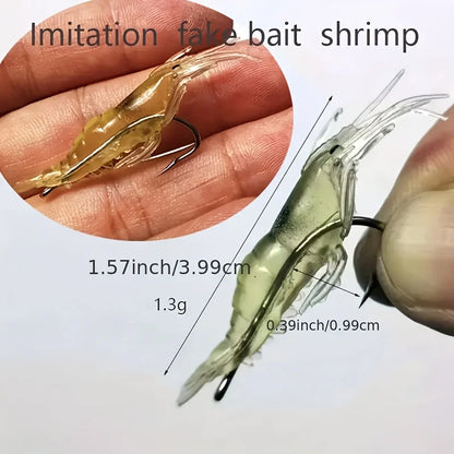 Conjunto de 5/10/20 Iscas de Camarão Goture – Iscas Macias para Pesca de Camarão para Água Doce e Salgada, Isca Luminescente com Gancho Afiado e Pérola