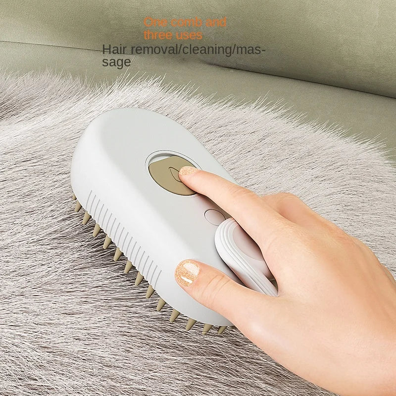 Escova a Vapor para Gatos e Cachorros - Escova 3 em 1 Elétrica com Spray para Massagem, Cuidados e Remoção de Pelos