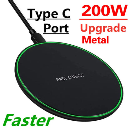 Carregador Sem Fio 200W para iPhone 14/13/16/15 Pro XS Max Mini X XR, Carregamento Rápido por Indução para Samsung, Xiaomi e Huawei