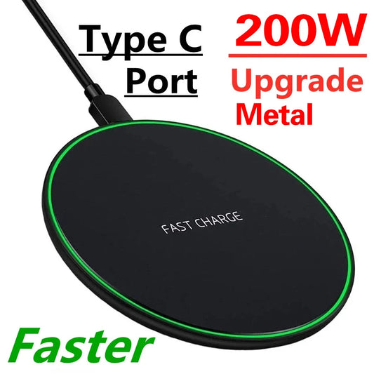 Carregador Sem Fio 200W para iPhone 14/13/16/15 Pro XS Max Mini X XR, Carregamento Rápido por Indução para Samsung, Xiaomi e Huawei
