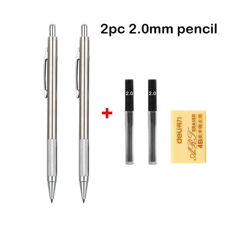 Conjunto de Lápis Mecânico 0.3, 0.5, 0.7, 0.9, 1.3, 2.0mm - Lápis Automático de Metal Completo para Desenho e Pintura com Refis para Escritório e Escola