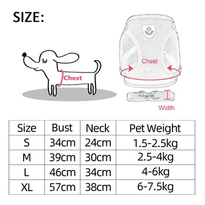 Coleira para Gatos e Cães – Colete de Caminhada com Guia Ajustável de Malha para Animais Pequenos e Médios