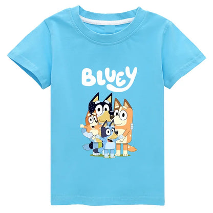 Camiseta Infantil Moose New Bluey Family - Estilo Verão, Manga Curta, Roupas Fashion para Meninos e Meninas