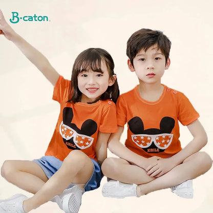 Camiseta Infantil para Meninos e Meninas - Roupas de Verão com Estampa de Desenho Animado, Manga Curta, 100% Algodão
