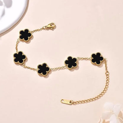 Pulseiras Femininas Lucky Clover, Flores Dupla Face, Joias de Presente, Pulseira de Aço Inoxidável, Pulseiras Banho de Ouro para Homens