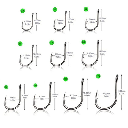 Ganchos de Aço Carbono de Alta Qualidade 100 PCS #3~#12, Ganchos Circulares Prateados para Pesca Esportiva
