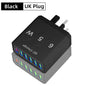 Carregador Rápido USB de 65W com 6 Portas - Adaptador de Viagem QC3.0 para iPhone 14, Samsung, Xiaomi - Plugue EU, KR, US, UK