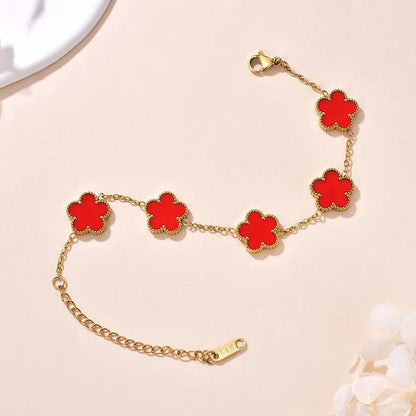 Pulseiras Femininas Lucky Clover, Flores Dupla Face, Joias de Presente, Pulseira de Aço Inoxidável, Pulseiras Banho de Ouro para Homens