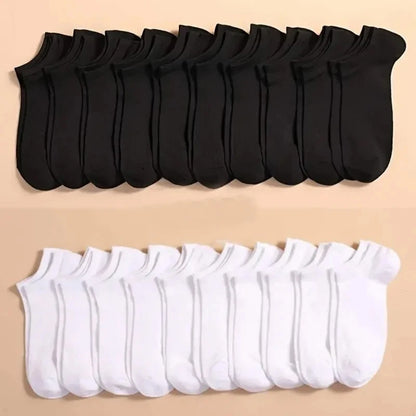 Pares de Meias Casuais Unissex, Cor Lisa, Meias Curtas Respirável, Confortáveis, Antiodor e Absorventes de Suor para Homens e Mulheres