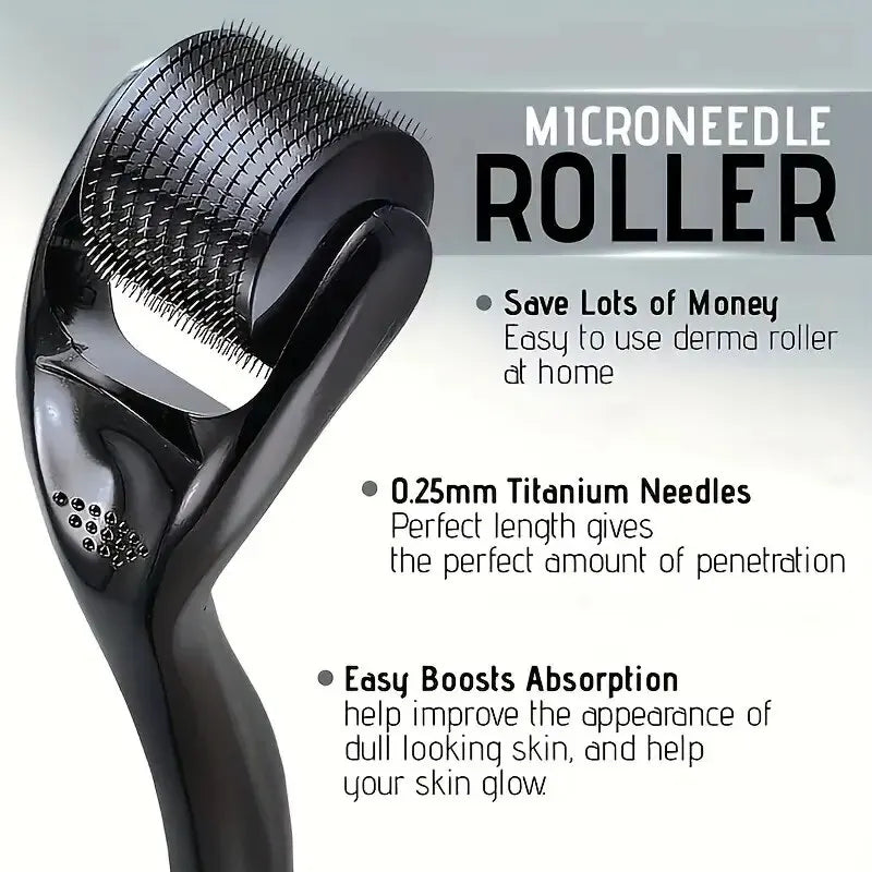 Microneedle Derma Roller com Agulhas de Titânio - Ferramenta Incrível para Microneedling Facial e Capilar para Mulheres e Homens