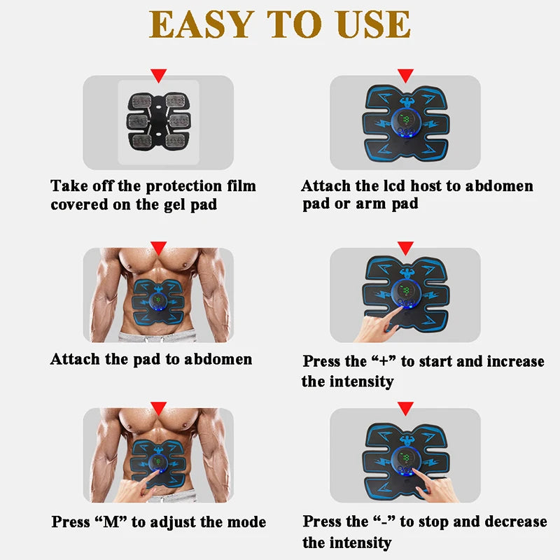 Estimulador Muscular Inteligente USB Recarregável EMS Elétrico Adesivo Abdominal Treinamento Braço Pescoço Massageador Corporal Fitness Emagrecedor