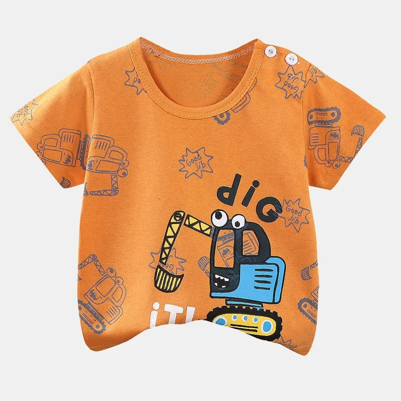 Camiseta Infantil para Meninos e Meninas - Roupas de Verão com Estampa de Desenho Animado, Manga Curta, 100% Algodão