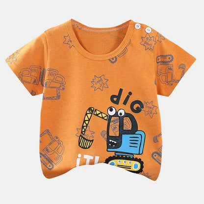 Camiseta Infantil para Meninos e Meninas - Roupas de Verão com Estampa de Desenho Animado, Manga Curta, 100% Algodão