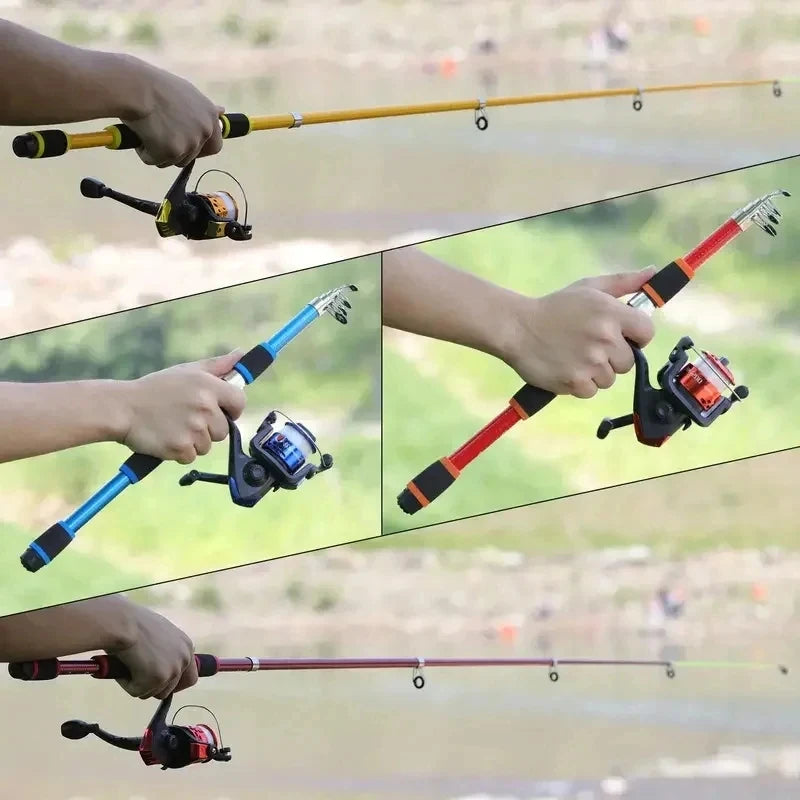 Conjunto de Vara de Pesca Completo com Vara Telescópica e Carretel de Spinning, Iscas, Ganchos, Conjunto de Vara para Viagem