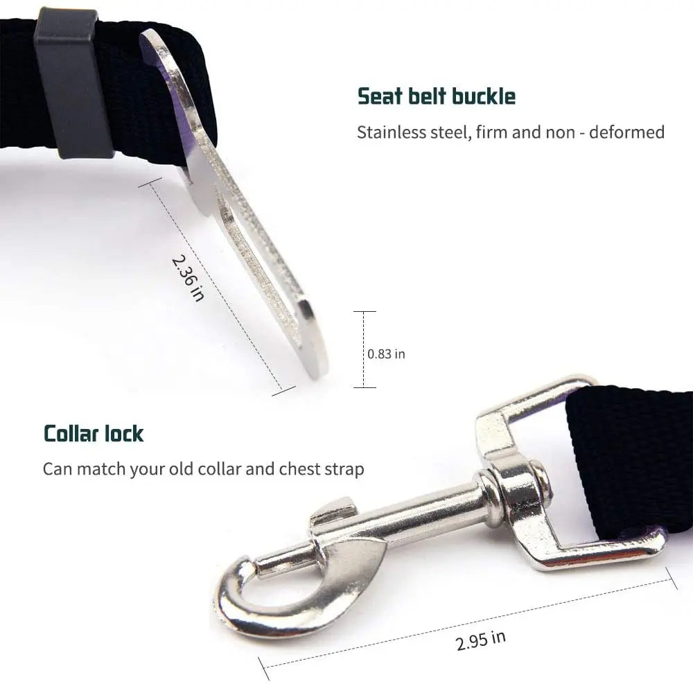 Cinto de Segurança Ajustável para Carro - Cinto de Assento para Pet, Cadeado de Segurança para Cães e Gatos, Arnês e Guia de Tração para Veículos