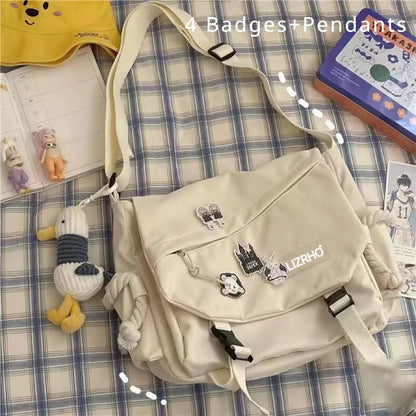 Bolsa de Ombro de Nylon para Mulheres, Grande Capacidade, Estilo Retrô, Tipo Carteiro, Bolsa Transversal