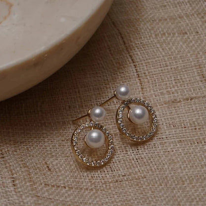 Upscale 14k Gold Jewelry Real Gold  Earrings Zircon Pearl Twist Luxury Stud Earrings for Women Brincos Pendientes Bijoux