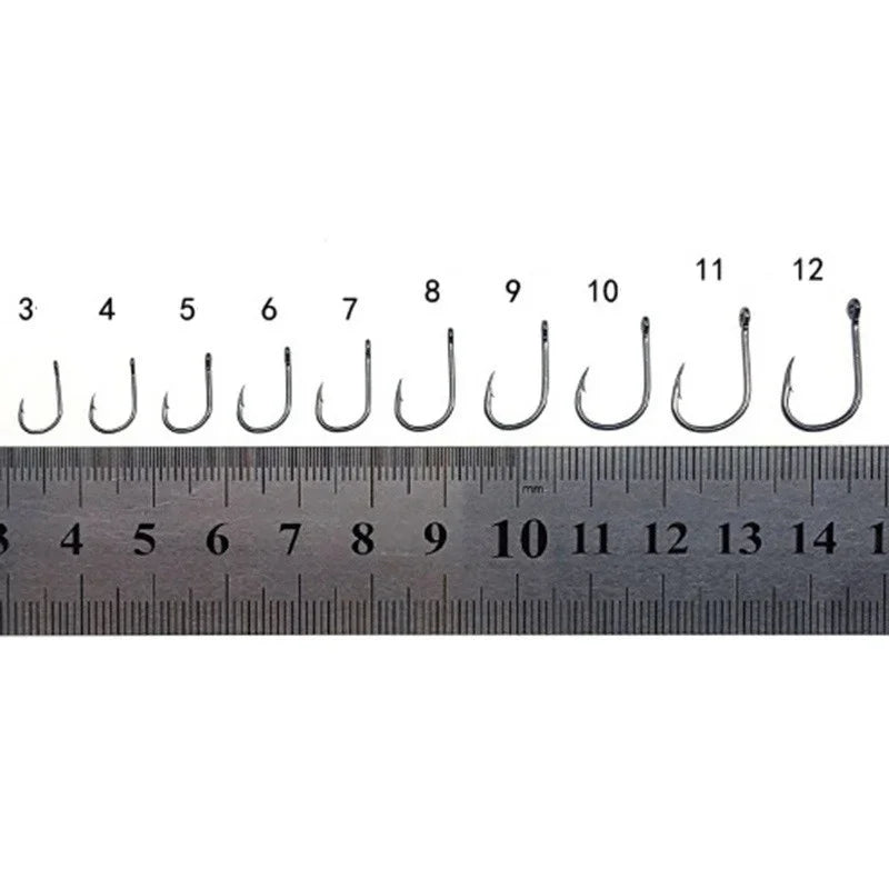 Ganchos de Aço Carbono de Alta Qualidade 100 PCS #3~#12, Ganchos Circulares Prateados para Pesca Esportiva