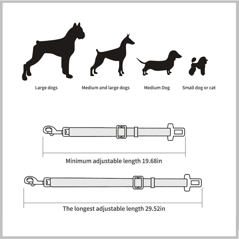 Cinto de Segurança Ajustável para Carro - Cinto de Assento para Pet, Cadeado de Segurança para Cães e Gatos, Arnês e Guia de Tração para Veículos
