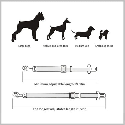 Cinto de Segurança Ajustável para Carro - Cinto de Assento para Pet, Cadeado de Segurança para Cães e Gatos, Arnês e Guia de Tração para Veículos
