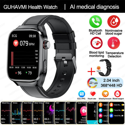 Novo Smartwatch para Homens com Monitoramento de Ácido Úrico, Gordura no Sangue, Glicose no Sangue, ECG+PPG, Pressão Arterial, Chamadas Bluetooth e Funções Esportivas - Compatível com Xiaomi