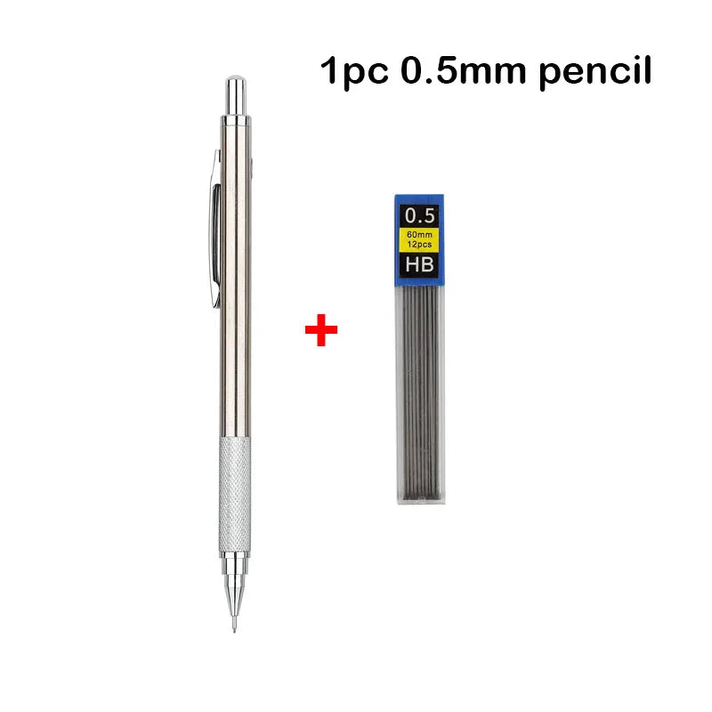 Conjunto de Lápis Mecânico 0.3, 0.5, 0.7, 0.9, 1.3, 2.0mm - Lápis Automático de Metal Completo para Desenho e Pintura com Refis para Escritório e Escola