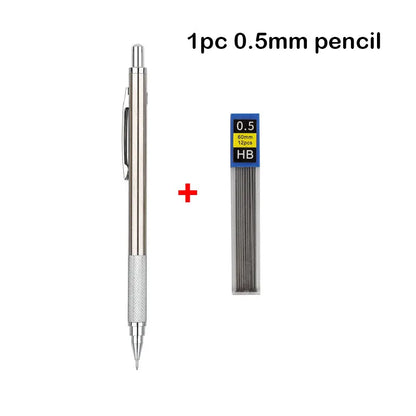 Conjunto de Lápis Mecânico 0.3, 0.5, 0.7, 0.9, 1.3, 2.0mm - Lápis Automático de Metal Completo para Desenho e Pintura com Refis para Escritório e Escola