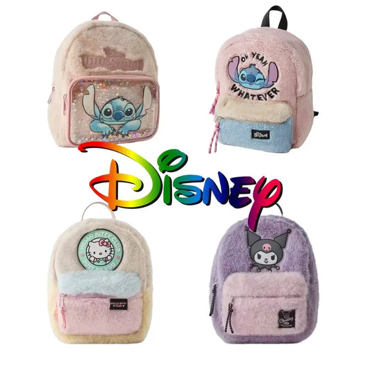 Mochila Escolar Disney Hello Kitty, Mochila de Cartum Versátil para Crianças, Mochila Infantil Charmosa para Jardim de Infância, Presente para Crianças, Mochila Kuromi e Stitch