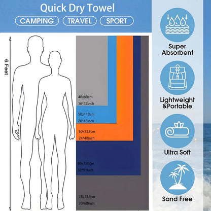 Toalha de Viagem Microfibra, Secagem Rápida, Compacta e Super Absorvente - Ideal para Praia, Academia, Piscina, Banho e Yoga