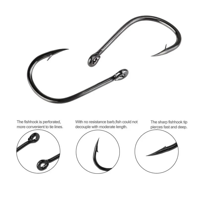 Ganchos de Aço Carbono de Alta Qualidade 100 PCS #3~#12, Ganchos Circulares Prateados para Pesca Esportiva