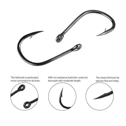 Ganchos de Aço Carbono de Alta Qualidade 100 PCS #3~#12, Ganchos Circulares Prateados para Pesca Esportiva