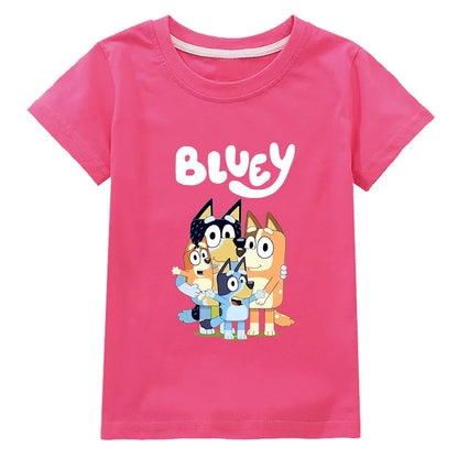Camiseta Infantil Moose New Bluey Family - Estilo Verão, Manga Curta, Roupas Fashion para Meninos e Meninas
