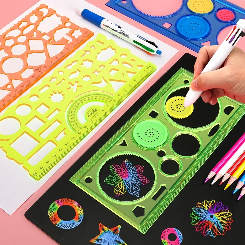 Conjunto de Estênceis de Desenho Geométrico Spirograph - Template de Pintura para Artesanato Criativo e Educacional para Crianças