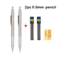 Conjunto de Lápis Mecânico 0.3, 0.5, 0.7, 0.9, 1.3, 2.0mm - Lápis Automático de Metal Completo para Desenho e Pintura com Refis para Escritório e Escola