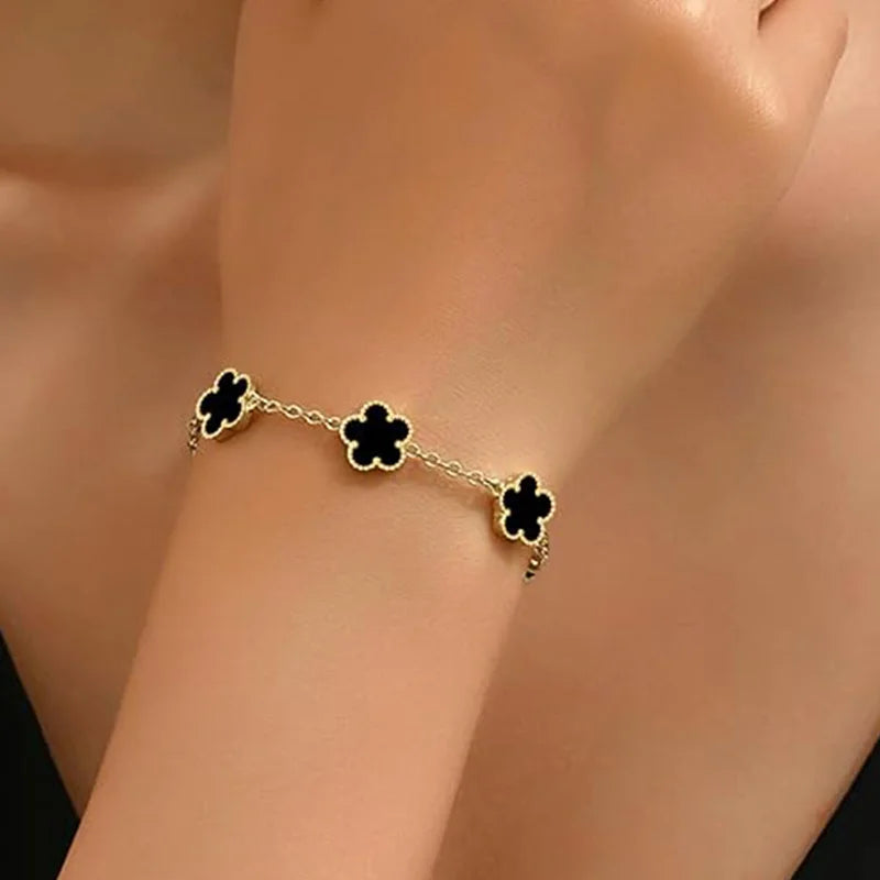 Pulseiras Femininas Lucky Clover, Flores Dupla Face, Joias de Presente, Pulseira de Aço Inoxidável, Pulseiras Banho de Ouro para Homens