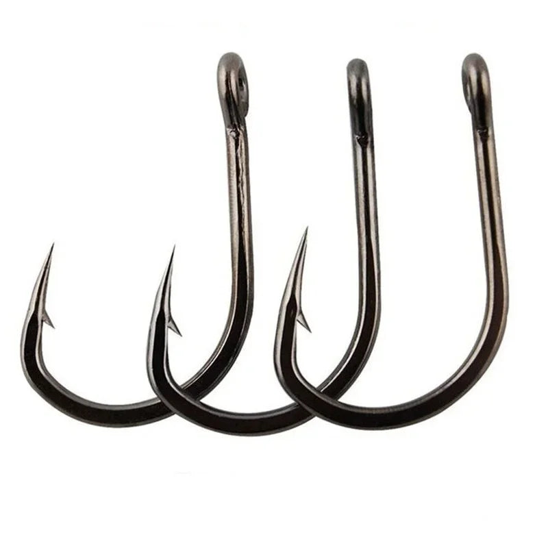 Ganchos de Aço Carbono de Alta Qualidade 100 PCS #3~#12, Ganchos Circulares Prateados para Pesca Esportiva