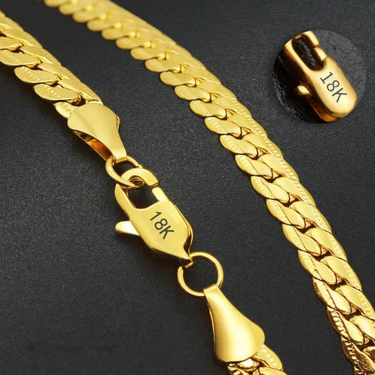 Colar de Corrente Lateral Completa 925 Prata Esterlina 5MM com Revestimento em Ouro 18K para Mulheres e Homens - Joias de Casamento e Noivado