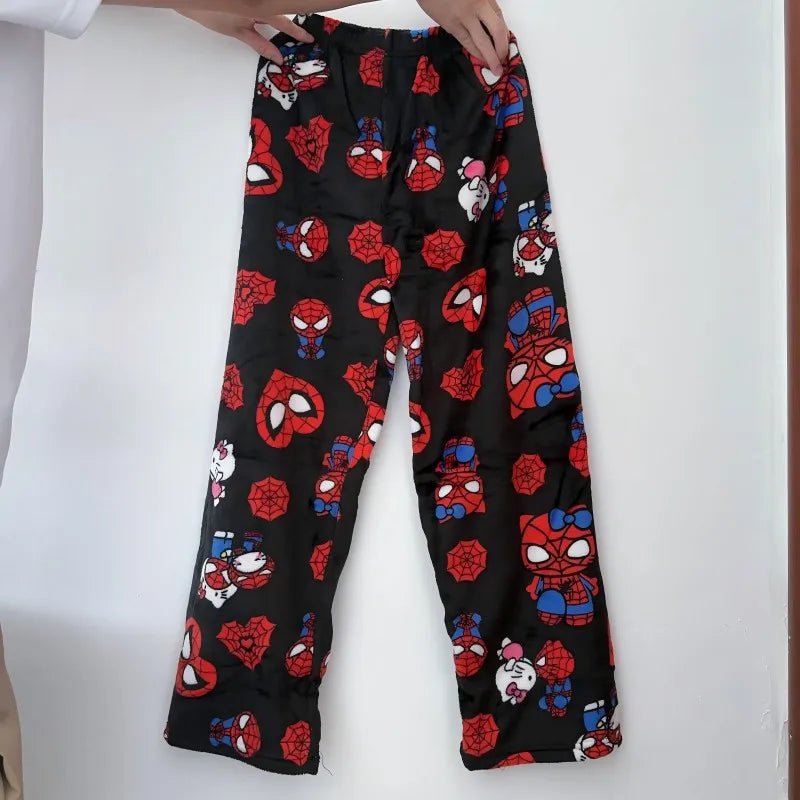 Calças de Pijama Hello Kitty Spider-Man - Algodão, Soltas, Femininas e Masculinas