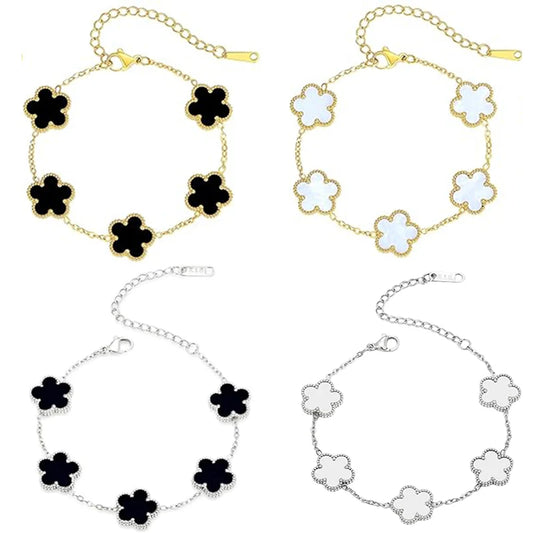 Pulseiras Femininas Lucky Clover, Flores Dupla Face, Joias de Presente, Pulseira de Aço Inoxidável, Pulseiras Banho de Ouro para Homens