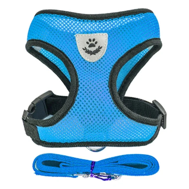 Coleira para Gatos e Cães – Colete de Caminhada com Guia Ajustável de Malha para Animais Pequenos e Médios